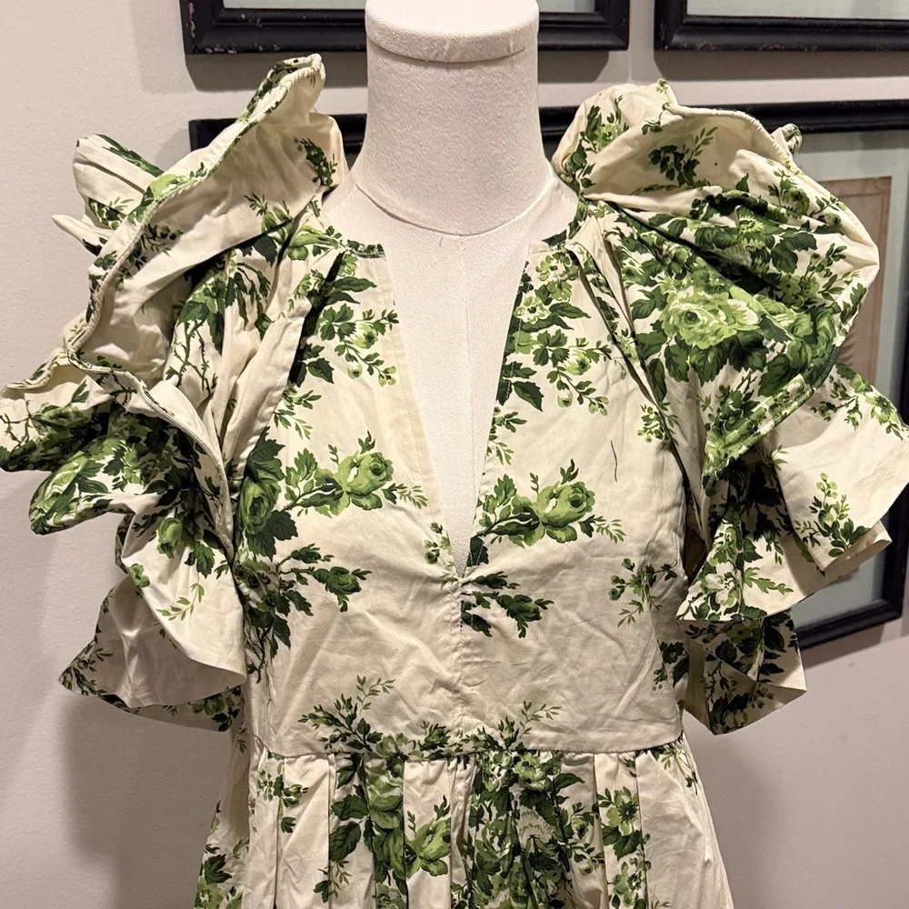 Tuckernuck Green and White Floral Ruffle Midi Dress - Picture 4 of 6